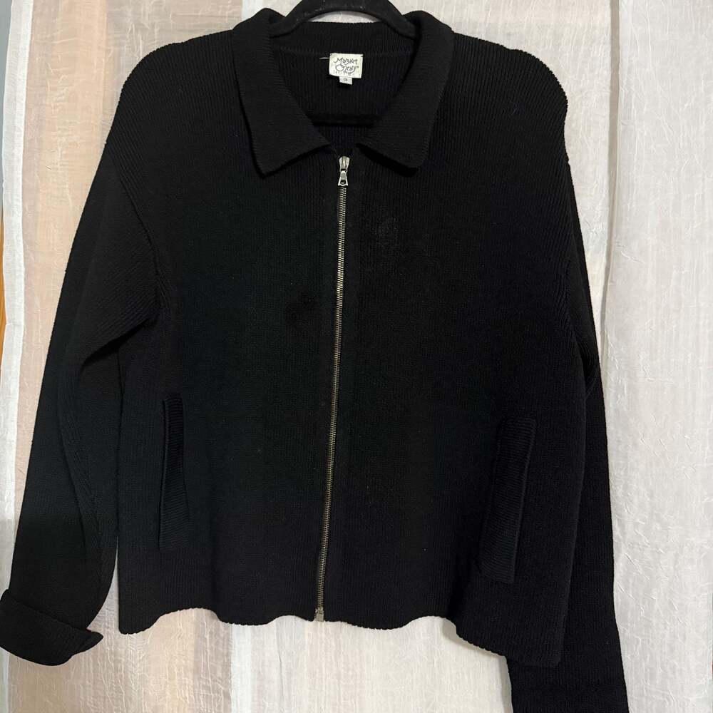 Margaret O'Leary Black Wool Blend Full Zip Cardigan Sweater Jacket‎